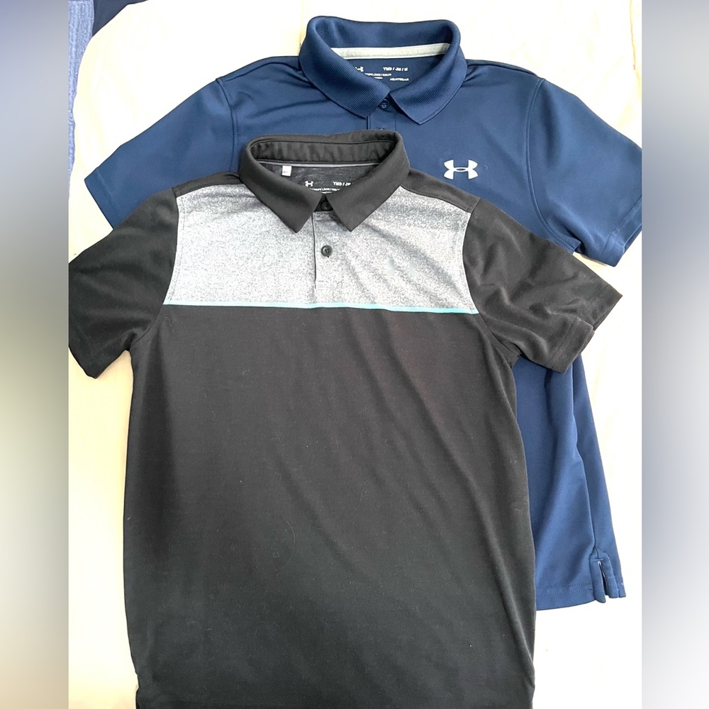 Under Armour (bundle - 2 shirts) Youth Medium. Black and Navy Polo Shirts